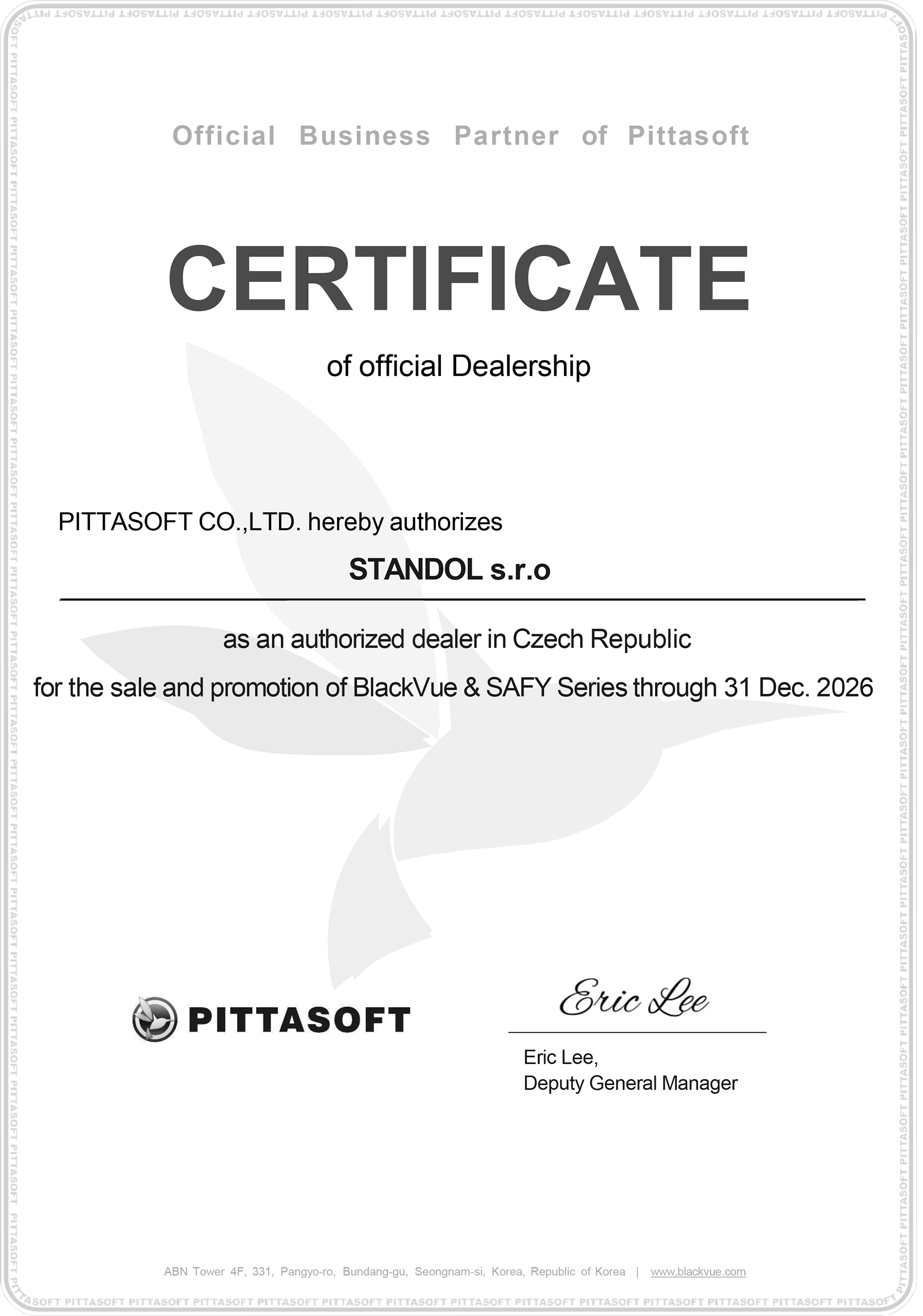 Certificate of Official Dealership, Standol 2024